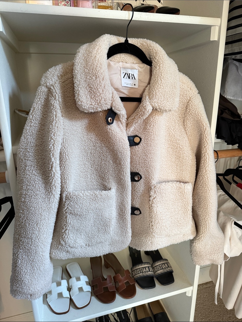 ZARA Cream Teddy Sherpa Coat with Button Front